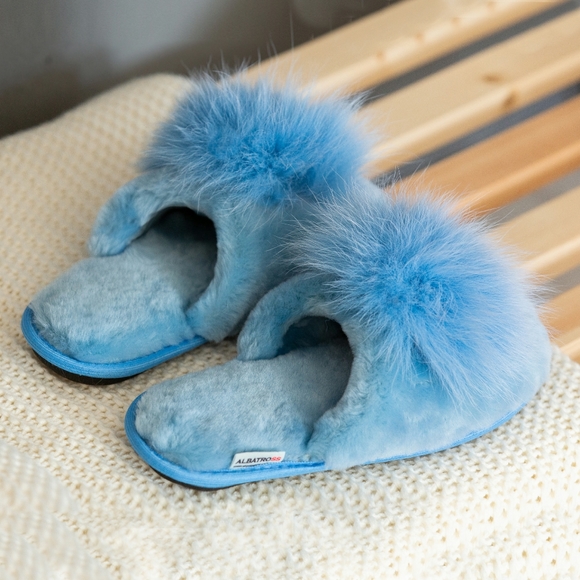 Blue fur sheepskin slippers "Angel" - Picture 11 of 13
